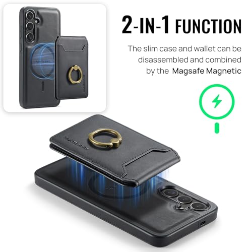 for Samsung Galaxy S26 Plus 2 in 1 Detachable Card Bag Wallet Case Durable Leather Wallets Magnetic Card Holder 4 Card Slots Ring Stand RFID Blocking Black - color: Black, size: Samsung Galaxy S26 Plus
