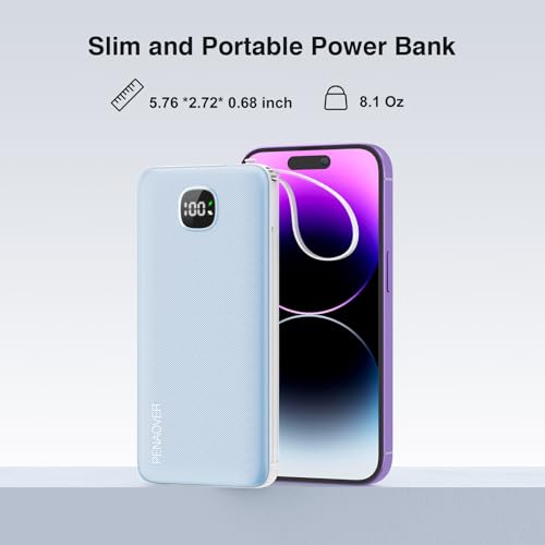 Portable Charger 10000mAh 22.5W Power Bank,Built-in 3 Cables & AC Wall Plug - color: Blue