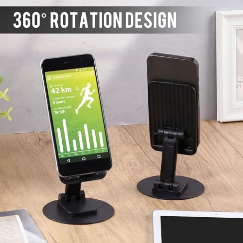 Geelin 50 Pieces 360 Rotating Bulk Phone Holder for Desk Bulk Black Adjustable Foldable Phone Stand Holder with Anti-Slip Pad Lightweight Aluminum Base Stand for All Phones