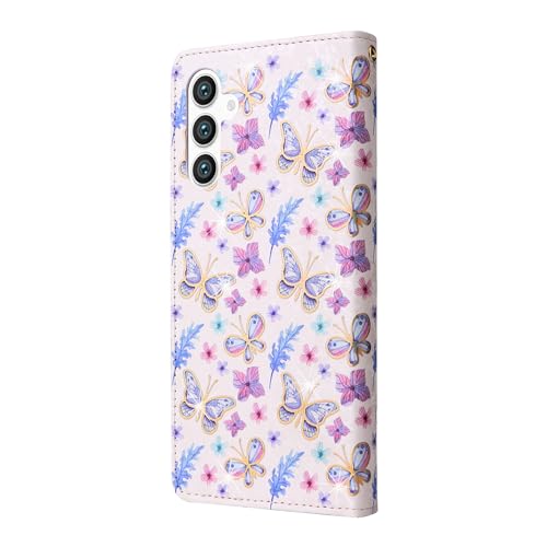 UEEBAI Wallet Case for Samsung Galaxy S23 5G, PU Leather Phone Case Kickstand RFID Blocking Flip Case Card Slots Wrist Strap Relief Engraved Pattern Magnetic Closure Flower Folio Case, Butterfly - color: Butterfly, size: Samsung Galaxy S23 5G