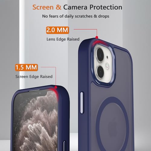Magnetic iPhone 12/12Pro case,Compatible with Magsafe, Military-Grade Protection,Slim Translucent Matte Shockproof with Anti-Scratch Anti-Fingerprint Phone Cover (Dark Blue, iPhone 12/12Pro) - color: Dark Blue, size: iPhone 12/12Pro