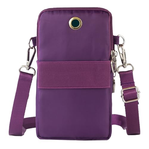 Small Crossbody Bag for Women, Multi Zip Pockets Nylon Wallet Purse Credit Card Holder with Detachable Hand Strap - color: Purplered