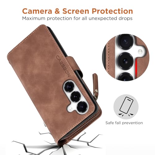 for Samsung Galaxy S26-Wallet Case: with RFID Blocking Card Slots (6 Cards) | Soft PU Leather Magnetic Snap Zipper Pocket | Crossbody Wrist Strap Protective Phone Cover - Brown - color: A Brown, size: Galaxy S26(6.3‘’)