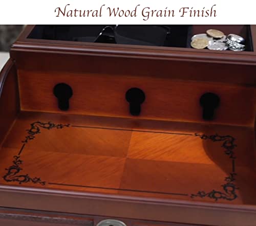 Arolly Wood Finish Valet Charging Station Multi Device Cord Organizer with Pull Out Drawer Compatible with iPhone, Samsung, and Other Smartphones, Can Store Watches, Jewelry and More