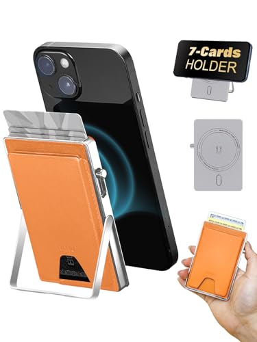 for MagSafe Wallet,Strong Magnetic 7 Card Holder with Stand,Pop Up Cards,RFID Blocking,Metal Leather,Ultra Slim Travel Wallet for iPhone 16 15 14 13 12 Android,Gifts for Men Women (Brown) - color: Brown