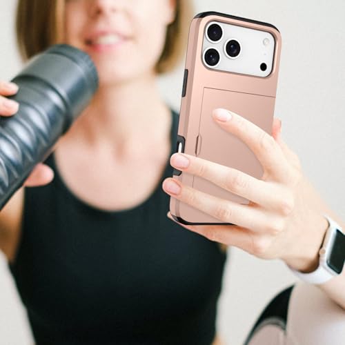 Wallet Case for iPhone 17 Pro Max with 2 Card Holder Credit Slot - color: Rose Gold, size: iPhone 17 Pro Max