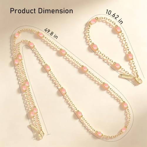 Metal Phone Chain Set,Crossbody Phone Lanyard and Wristlet Strap - color: PinkGold, size: Extend