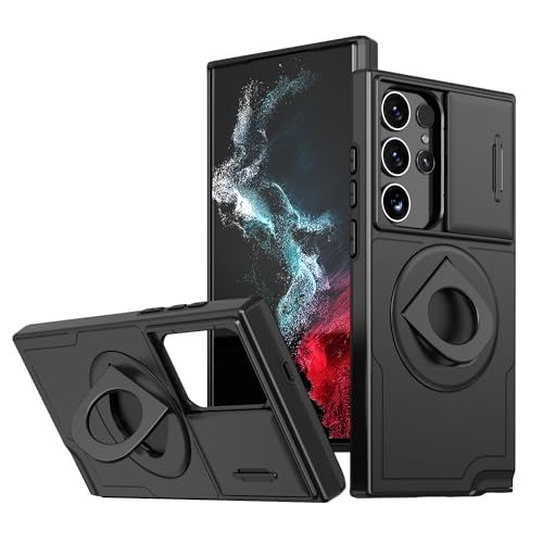 ANNGELAS for Samsung Galaxy S23 Ultra Mag Safe Kickstand Case with Slide Camera Cover,Slim Shockproof Military Heavy Duty Anti Drop Full Body Protection,360 Rotating Stand Magnetic Phone Case(Black) - color: Magnetic Stand Black