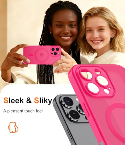 Magnetic Case for iPhone 16 Pro Case with Screen Protector+Wrist Strap | Compatible with MagSafe,Full Camera Protection,Slim Translucent Matte Phone Cover,Hot Pink - color: Hot Pink