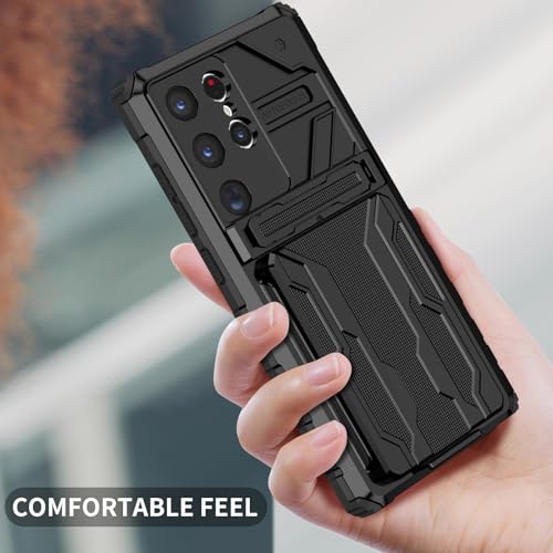 for Samsung Galaxy S24 Ultra Wallet Case with Card Holder, Black | Detachable Card Holder, Built-in Kickstand, with Screen Protectors - 2 Pack, Military Grade, Full Body Shockproof - size: for Galaxy S24 Ultra - 6.8''