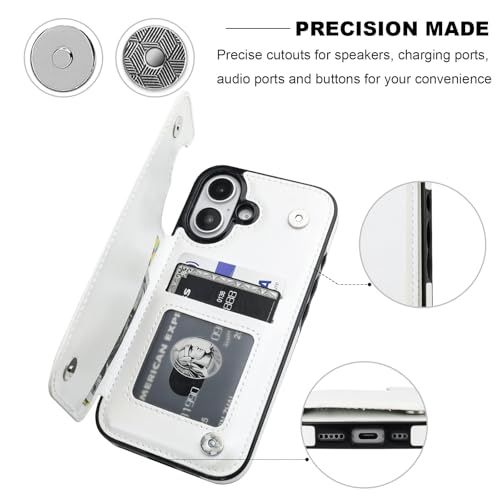 ONETOP for iPhone 16 Wallet Case with Credit Card Holder,White | Kickstand,ID/Cash Holder,Case Wallet with Card Slots,Double Magnetic Clasp,Durable PU Leather Shockproof Cover for Women Men - color: White