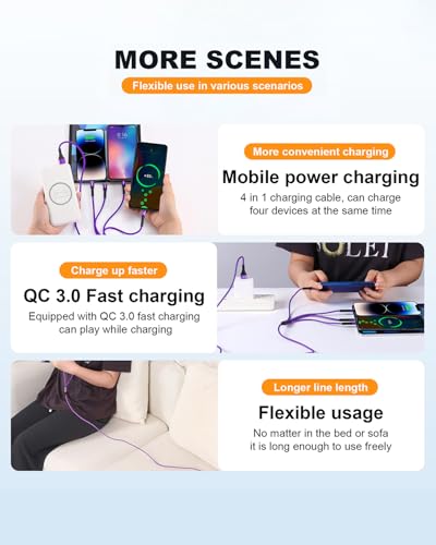 SIQIWO Multi USB C Cable Fast Charging 4FT/2 Pack, 4 in 1 Charger Cord - color: Purple