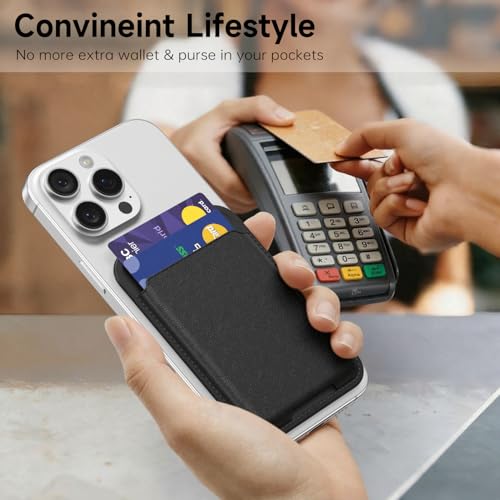 oakxco Phone Wallet Stick On, Slim Thin Adhesive ID Credit Card Holder Wallet Pocket Back of Phone Case, Hard Shell Plastic Sleeve Sticky Card Wallets Pouch for iPhone Samsung Pixel, Black - color: Black
