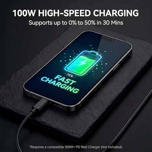 4-Pack 10ft USB-C to USB-C Fast Charging Cables Cord (100W/5A) - Black - color: Black 4x10ft-5A