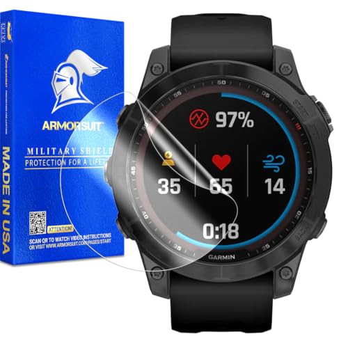 ArmorSuit 6 Pack for Garmin Fenix 7/7 Pro 47mm Solar/Sapphire Solar/Fenix E 47mm Screen Protector MilitaryShield HD Clear TPU Film - Made in USA - size: Fenix 8 (Solar/Amoled/Fenix E) (47mm)