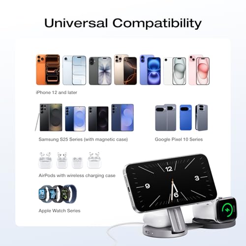 EF ECOFLOW Rapid Mag 3-in-1 Magnetic Wireless Charging Station, Qi2.2 25W Foldable MagSafe Charger Stand for iPhone 17/16/15, Apple Watch & AirPods, Travel-Ready, with 45W Adapter, Black - color: Black