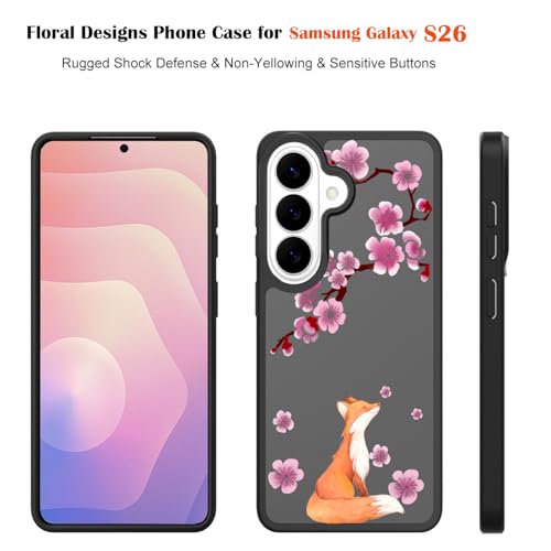 for Samsung Galaxy S26 5G Case: Cute Flowers Floral Design for Girls Women Slim Soft TPU Bumper Shockproof Cherry Blossom Silicone Cell Phone Cover (Lucky Fox) - color: Lucky Fox