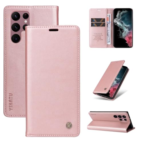 Compatible with Samsung Galaxy S22 Ultra Wallet Case PU Leather Flip Folio Case with Card Holder Magnetic Closure Shockproof Protective Phone Cover Rose Gold - color: Rose Gold, size: Samsung S22 Ultra