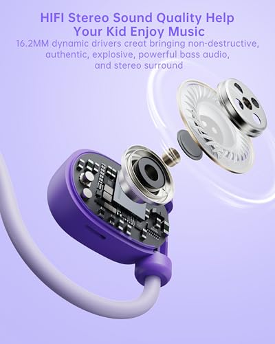 Mehomeli Kid Headphones, Air Conduction Open Ear Headphones, 3.5mm Jack - color: Purple