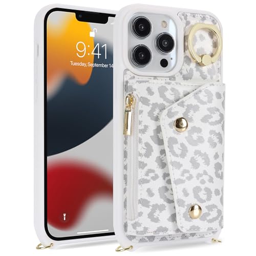 Lipvina Crossbody Wallet Case for iPhone 13 Pro,White Leopard - color: 03-White Leopard, size: iPhone 13 Pro 6.1"