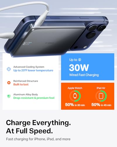 TORRAS MiniMag Pro iPhone 18 Pro Max Portable Charger Power Bank, 10000mAh - color: Mist Silver