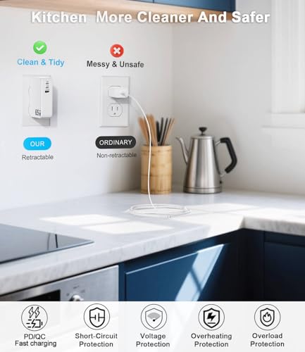 65W Retractable USB C Charger,5 in 1 Retractable Phone Charger Wall Plug - size: C Cords