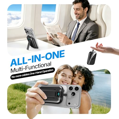 for MagSafe Portable Charger, 10000mAh Power Bank with Built-in 2 Cables - color: Black1