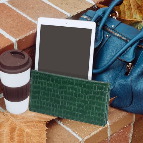 CoBak Checkbook Cover for Women & Men - PU Leather Case with RFID Blocking | Classic Design Check Book Holder for Personal and Business - color: Crocodile Pine Green
