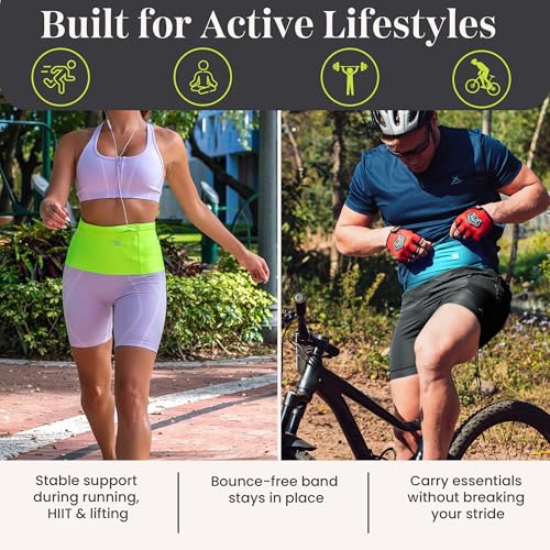 StashBandz Running Belt, Fanny Pack, & Money Belt, 4-Pocket Phone Holder - color: Neon Green, size: Small