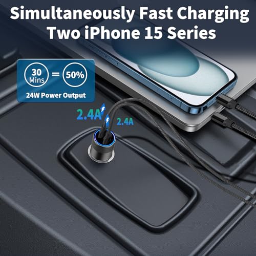 Apple MFi Certified iPhone 17 Car Charger, 4.8A Dual USB Car Phone Charger