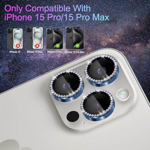 Camera Protector for iPhone 15 Pro/15 Pro Max, Diamond Dark Blue - color: Diamond Dark Blue