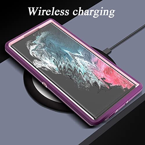 YmhxcY for S22 Ultra Case, Drop Proof 3-Layer Durable Cover/Shockproof Armor Drop Protection/Solid Rubber Protective Matte Cover for Galaxy S22 Ultra 6.8”-Fuchsia/Pink - color: Fuchsia and Pink