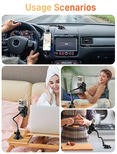Phone Holder for Bed, Windshield Window Mobile Holders Flexible Bedside Headboard Desk Phone Holder Cell Phone Mount Clamp Clip with 14-Inch Gooseneck Long Arm