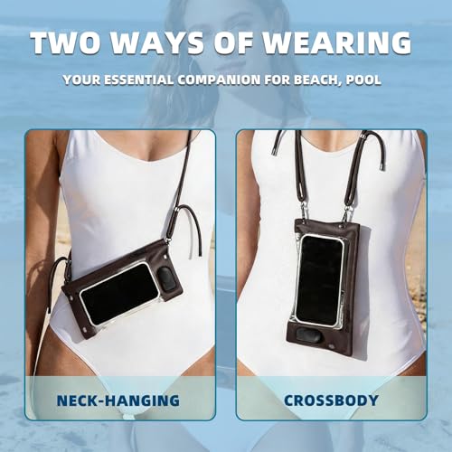 Vacuum Waterproof Phone Pouch - IPX8 Professional Cell Phone Dry Bag with Lanyard, Essential for Beach & Cruise, Universal Waterproof Case Fits All Smartphones up to 7.7" (1, Brown) - color: Brown