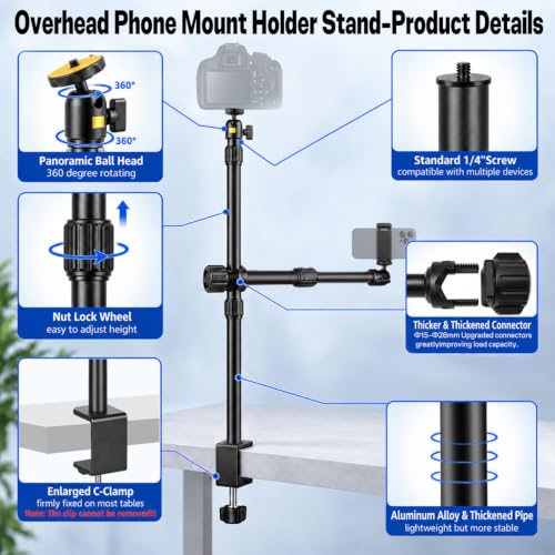 Camera Desk Mount Table Stand with Magic Arm and 1/4" Ball Head, Phone Desk Mount, Overhead Webcam Mount, Adjustable Light Stand Tabletop C Clamp for DSLR Ring Light Live Streaming Photo Video - color: OS03