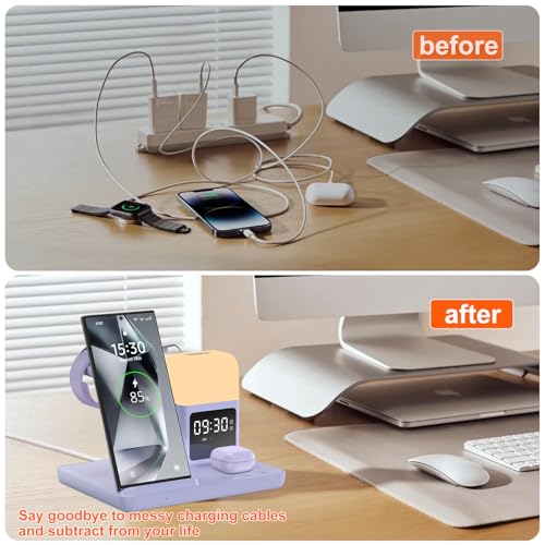 Wireless Charger for Samsung Charging Station with Digital Clock-Alarm - color: Purple