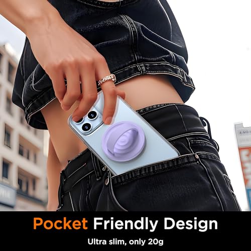 Upgraded Magnetic Phone Grip, Liquid Silicone Soft and Portable, Removable Finger Loop Ring Grip Holder for iPhone, Strong Magnetic Attraction, Compatible with MagSafe Phone Case, Lilac Purple - color: Lilac Purple