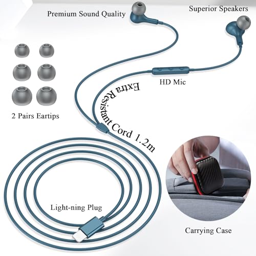 ACANDYA MFi-Certified Lighting Earbuds for iPhone 14 13 12 Pro Max Lakeblue - color: Lake Blue