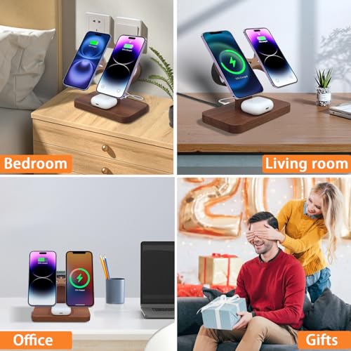 Wood Wireless Charging Station for Apple Devices Dual Wireless Charger - color: With Apple watch charger