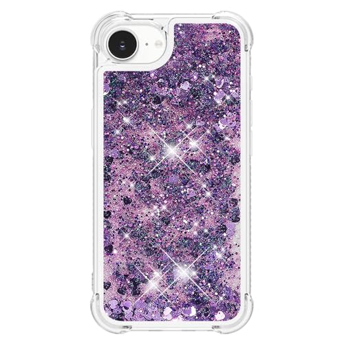 Bling Glitter Case for Apple iPhone 16e.Liquid Purple | Soft TPU Sparkly Flowing Liquid Floating Clear Case for Women Girls Cover for Apple iPhone 16e - color: Purple