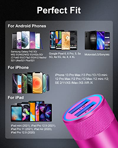 USB Car Charger Adapter, 3.4a Fast Charging Dual-Port Cargador de Carro Lighter Adapter for iPhone 15 14 13 12 SE 11Pro Max X XR XS Max 8 Plus, iPad - color: Pink