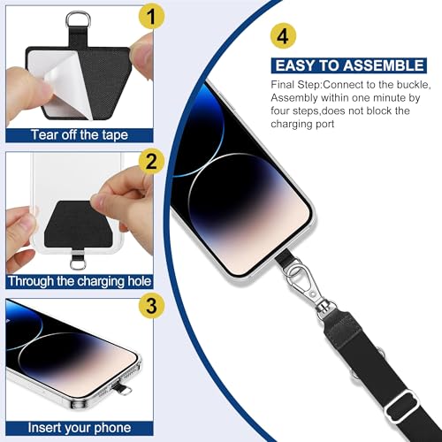 takyu Cell Phone Lanyard Pad, 2 Pack Universal Phone Safety Tether Connector with Adhesive Compatible for Most Smartphones (Black Black) - color: Black X2