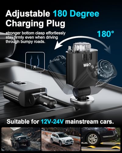 W & O Car Charger Fast Charger for iPhone17/16/15,69W Retractable car Charger with Aromatherapy and Starlight,5 in 1 Fast Car Charger with L/C Cables,Car Charger Adapter for iPhone,Android(Purple) - color: Purple Light