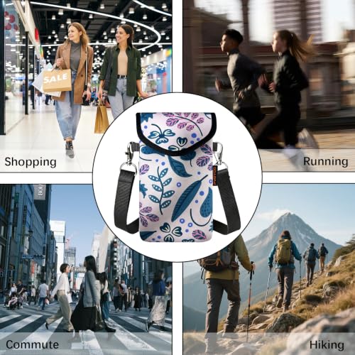 Neoprene Phone Sleeve Pouch Case Bag for Men Women w/Crossbody Strap/Neck Lanyard for iPhone 17/16/15/14 Pro Max, Samsung S25,Pixel 10 - color: Beige Leaf Print