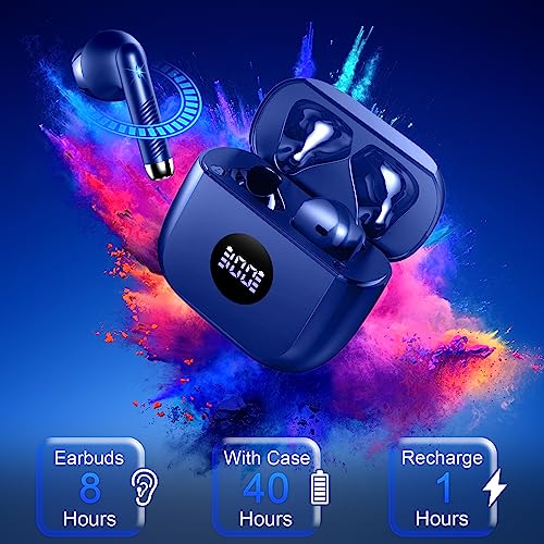 Wireless Earbuds, Bluetooth 5.4 Ear Buds, LED Power Display, 6D Bass Stereo - color: Dark Blue