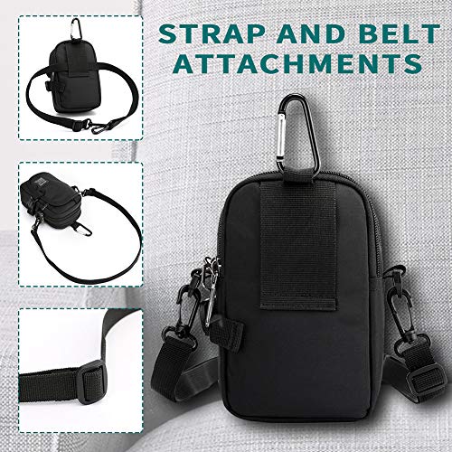 Lohol Multifunction Cell Phone Holster, One Shoulder Pouch with Carabiner, Outdoor Tactical Waist Belt Bag, Security Purse Crossbody Gadget Pocket for Smartphone Up to 6.5 inches - color: 1# Black
