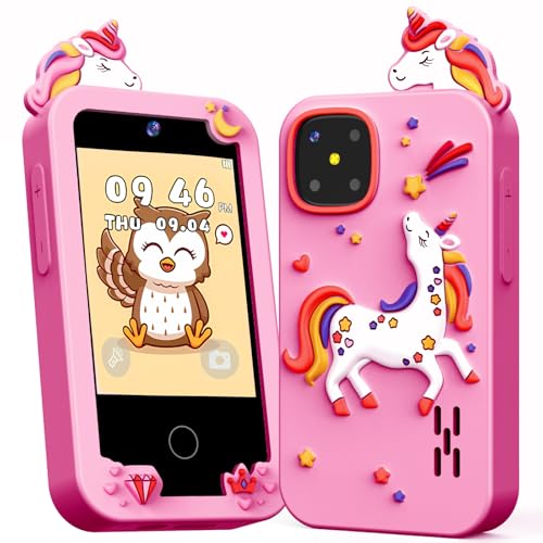Kids Smart Phone, Christmas Birthday Gifts for Girls Age 3-9, Touchscreen Kids Cell Phone with Dual Camera, 8G Card, Music Player, Games - color: Light Pink