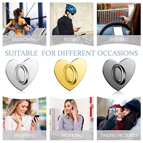 Konohan 12 Pcs Cell Phone Holder Ring Cute Heart Phone Charm Hooks Adhesive Smartphone Finger Ring Stand Sticky Metal Loop Grip for Cellphone Case Pad Tablet DIY Accessories