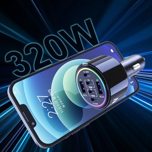 320W USB C Car Charger, 6 Ports Type C Car Charger