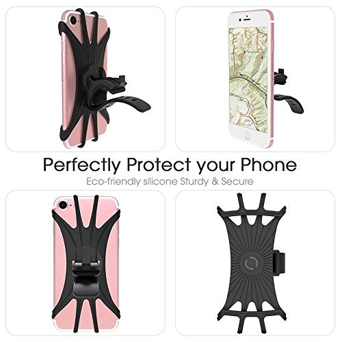 Bike Cell Phone Mount, Silicone Bike Bicycle Motorcycle MTB Stroller Handlebar, Universal Cycling Holder Fits 360° Rotation Compatible with All Apple iPhone Samsung Galaxy, Google Pixel